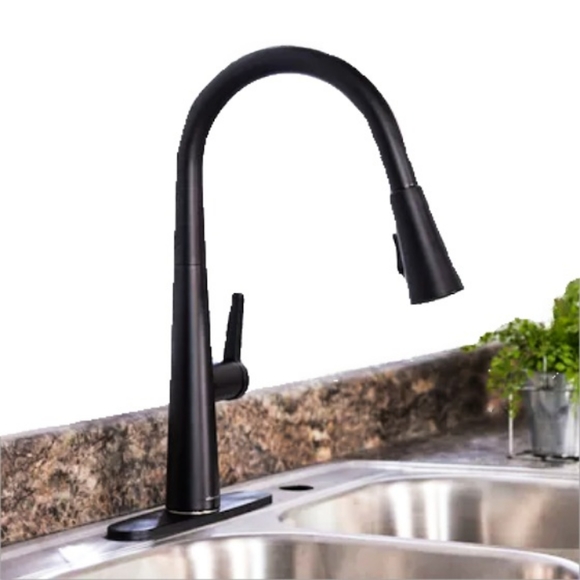 Allen + Roth Bryton Matte Black Single Handle Pull-down Kitchen Faucet with LED - Picture 2 of 12